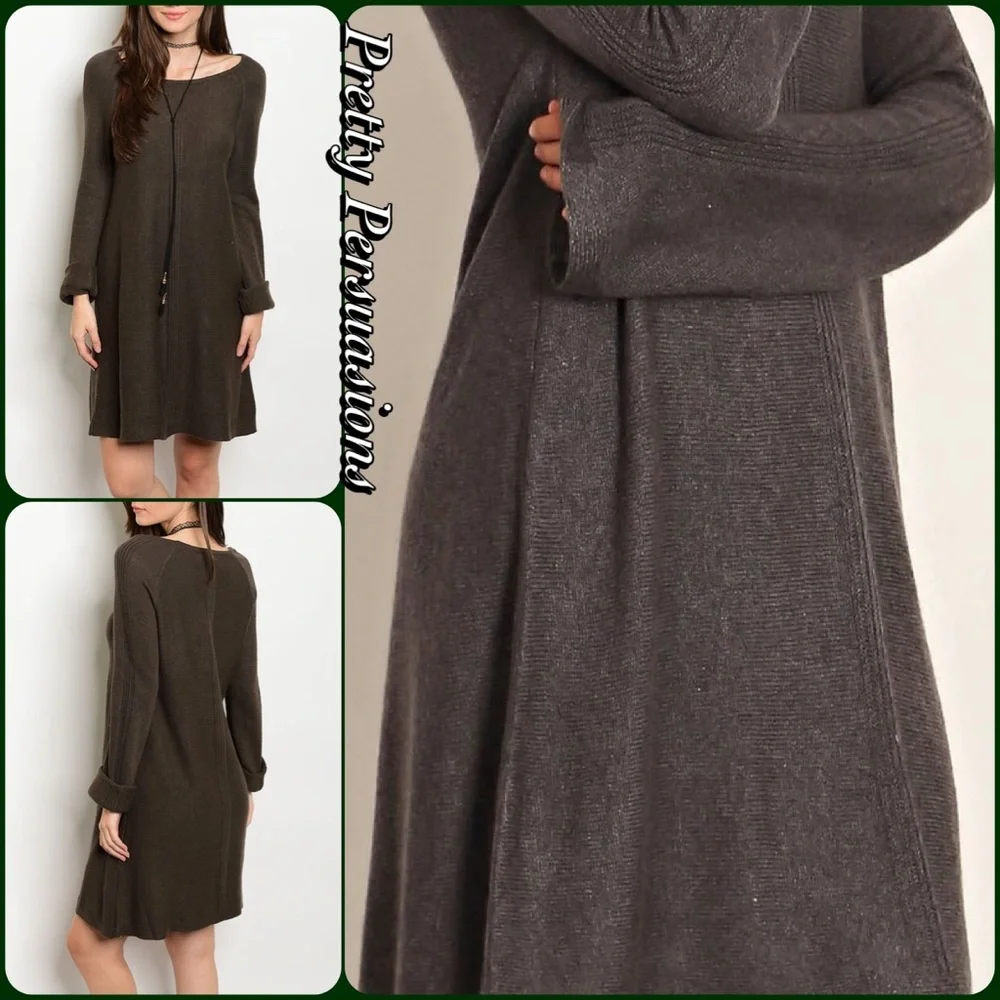 ❤️LAST ONE❤️ Burgundy Long Sleeve Knit Sweater Dress - Picture 4 of 4